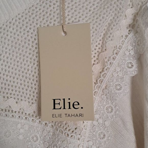 ELIE TAHARI Silk Blend Open Knit Sweater Large Ivory - Picture 12 of 12